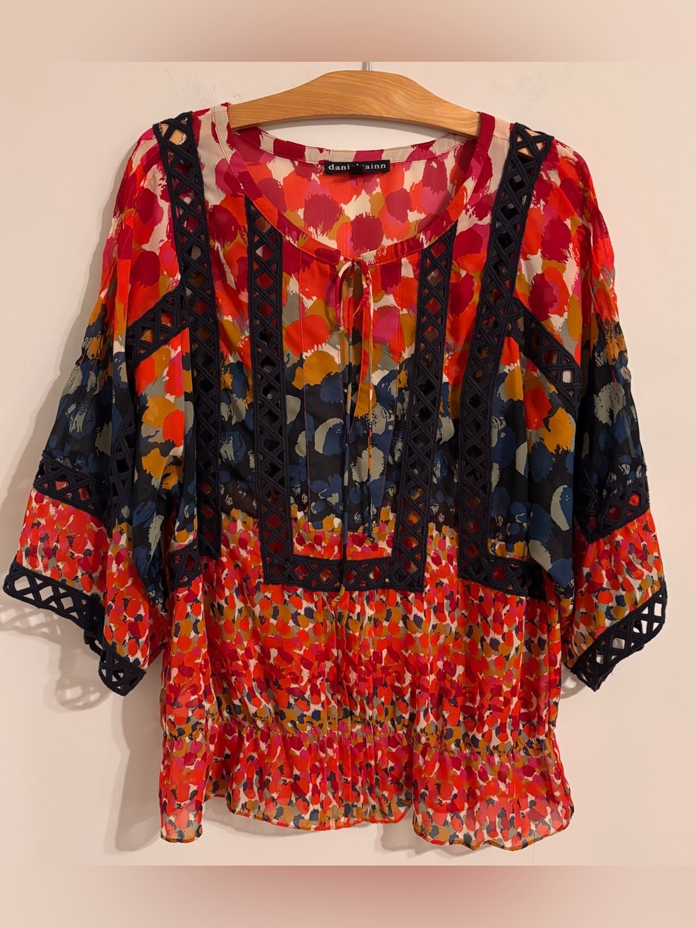 Daniel Rainn Boho Geometric Lace and Abstract Pattern Top